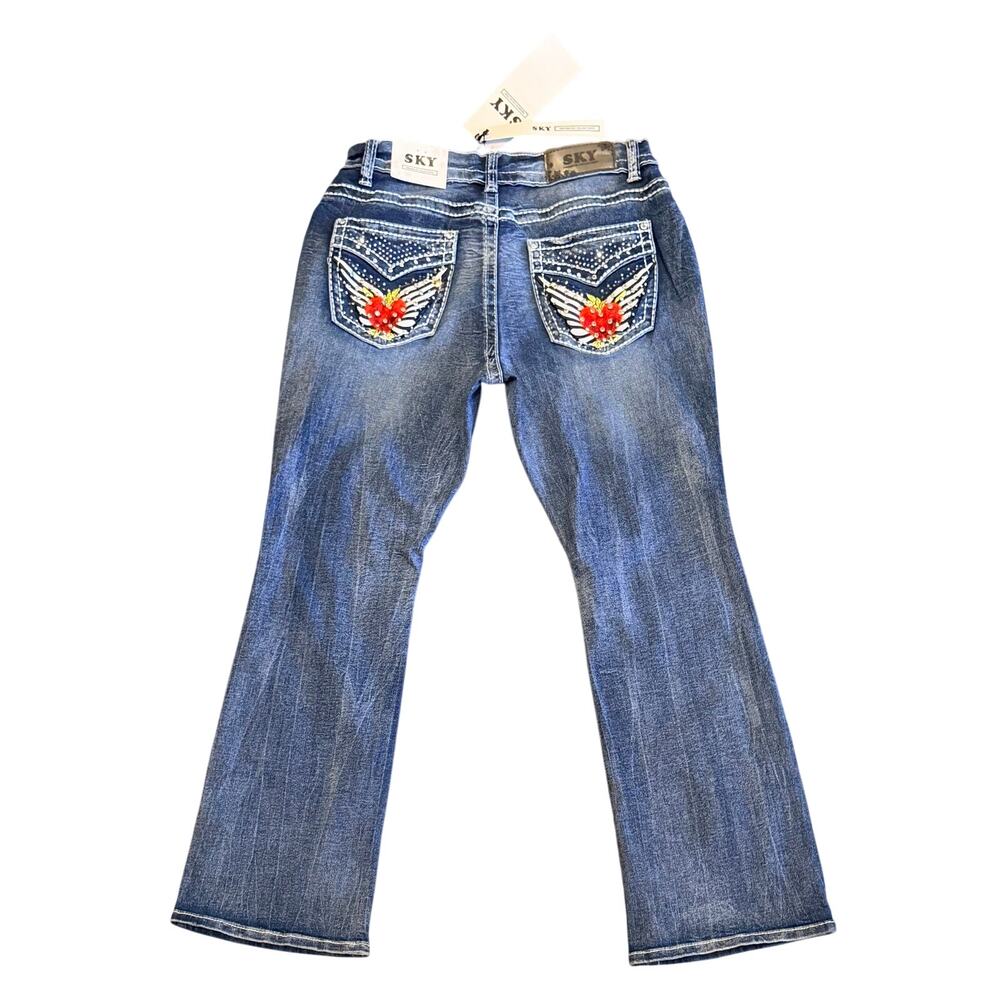 Sky Premium Collection Embellished Western Flare Jeans LowRise Medium Wash 13/31